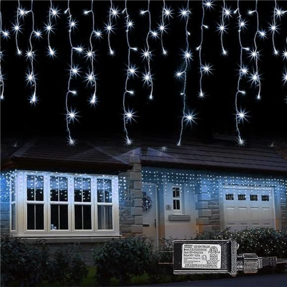 Bright 360 LED Christmas Icicle Lights, 29.5 FT 8 Modes Curtain Fairy Lights